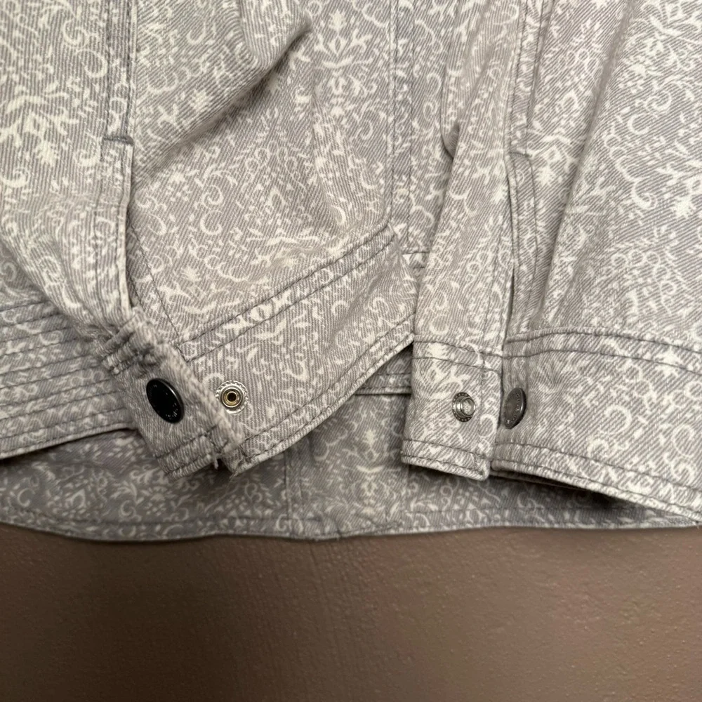 Ruff Hewn Gray & White Cotton Denim Moto Jacket Women's Plus Size 2X Streetwear - Picture 13 of 15
